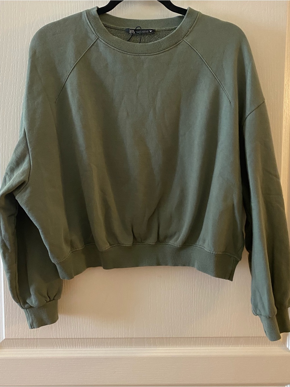 ZARA Cropped Crewneck Sweatshirt in Green - M